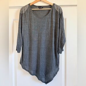 Questions  Charcoal Embellished Asymmetrical Top